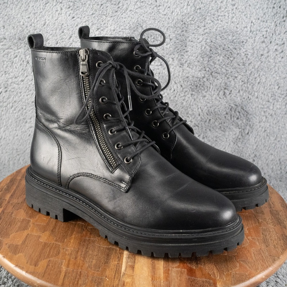 Women's Geox Iridea Black Zip Combat Boot EU 40 , US 9-9.5